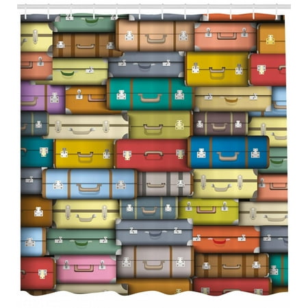 Modern Shower Curtain Colorful Suitcases Background Vintage Travel Voyage Holiday Themed Artful Design Fabric Bathroom Set With Hooks Multicolor