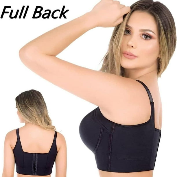 KUIZAP Nakans Back Smoothing Bra, Fashion Deep Cup Bra Hides Back Fat for  Women Push Up(black-A)36/80 