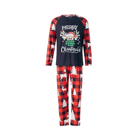 

Wassery Christmas Matching Family Pajamas for Adult Kids Baby Plaid Tree Elk Letter Print Long-sleeve Pullover Tops Trousers Baby Jumpsuit Holiday Sleepwear Set