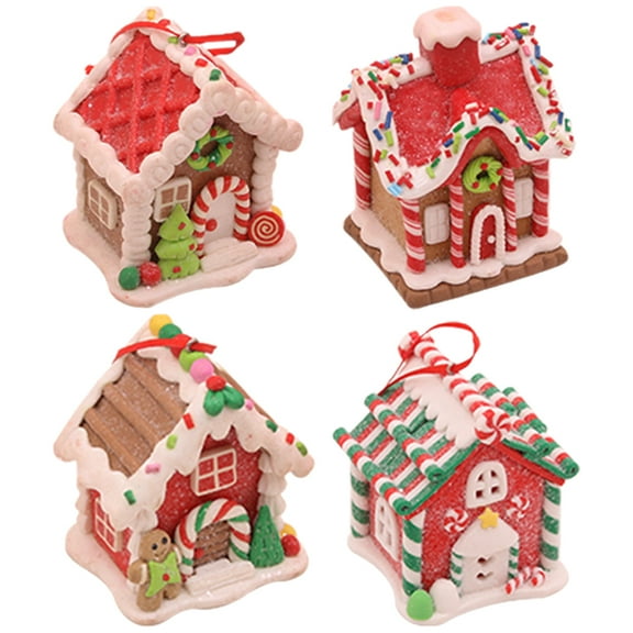 OUNONA Soft Clay Gingerbread Tree Ornaments 4 Pieces Assorted Colors Holiday Craft Decorations Supplies