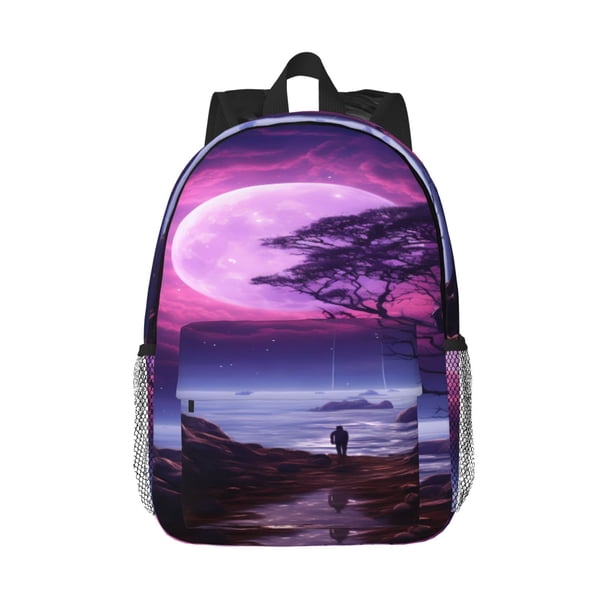 Easygdp Purple Moon Tree Night Sky Mochila Ligera de 15 Pulgadas para Estudiantes, Mochila Cómoda para la Escuela y Viajes, Correas Ajustables