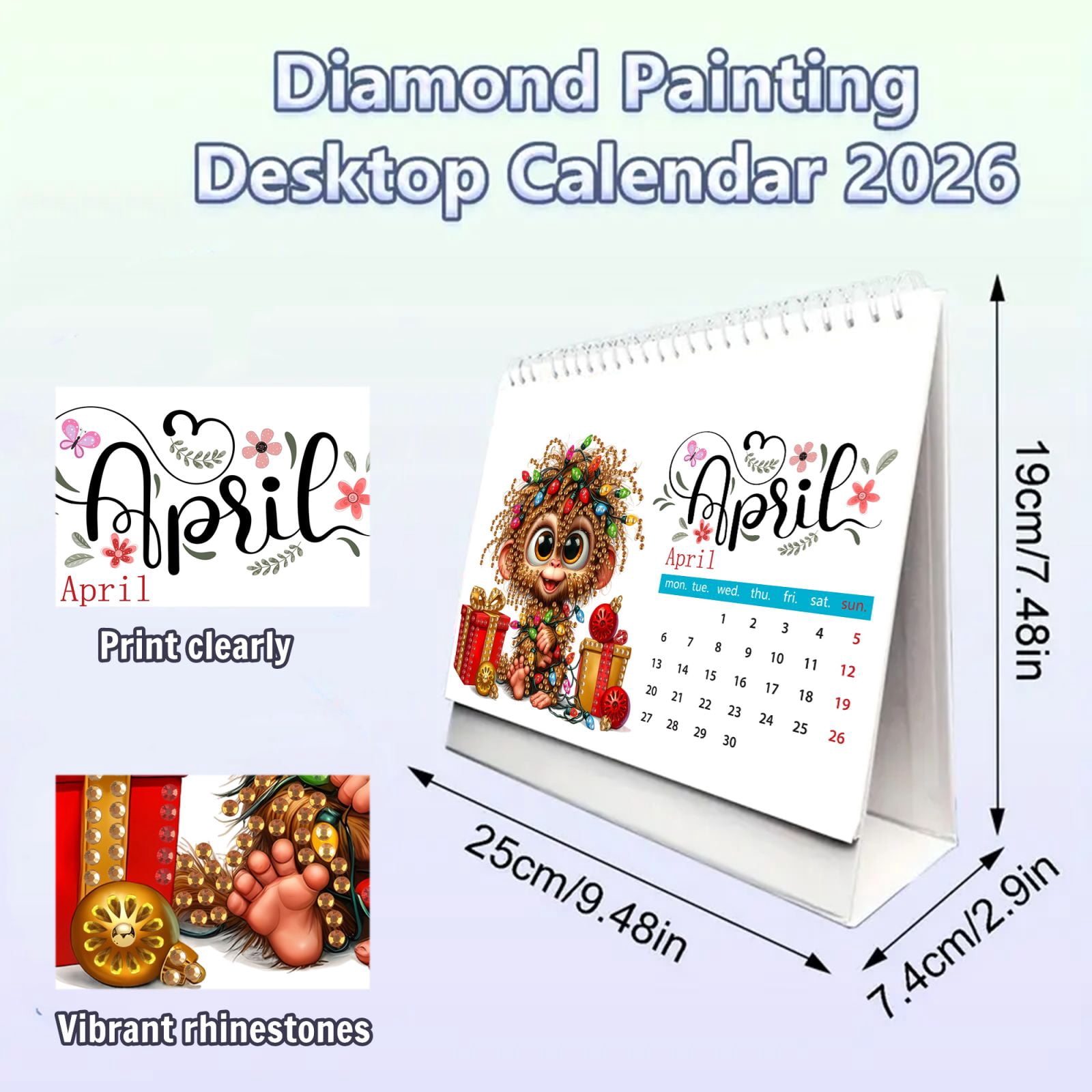 FLOPESN 2026 DIY Diamond Art Painting Desk Calendar,Thick Paper Monthly Flip Tabletop Calendars for Office Home Decor Planning-Christmas Animals