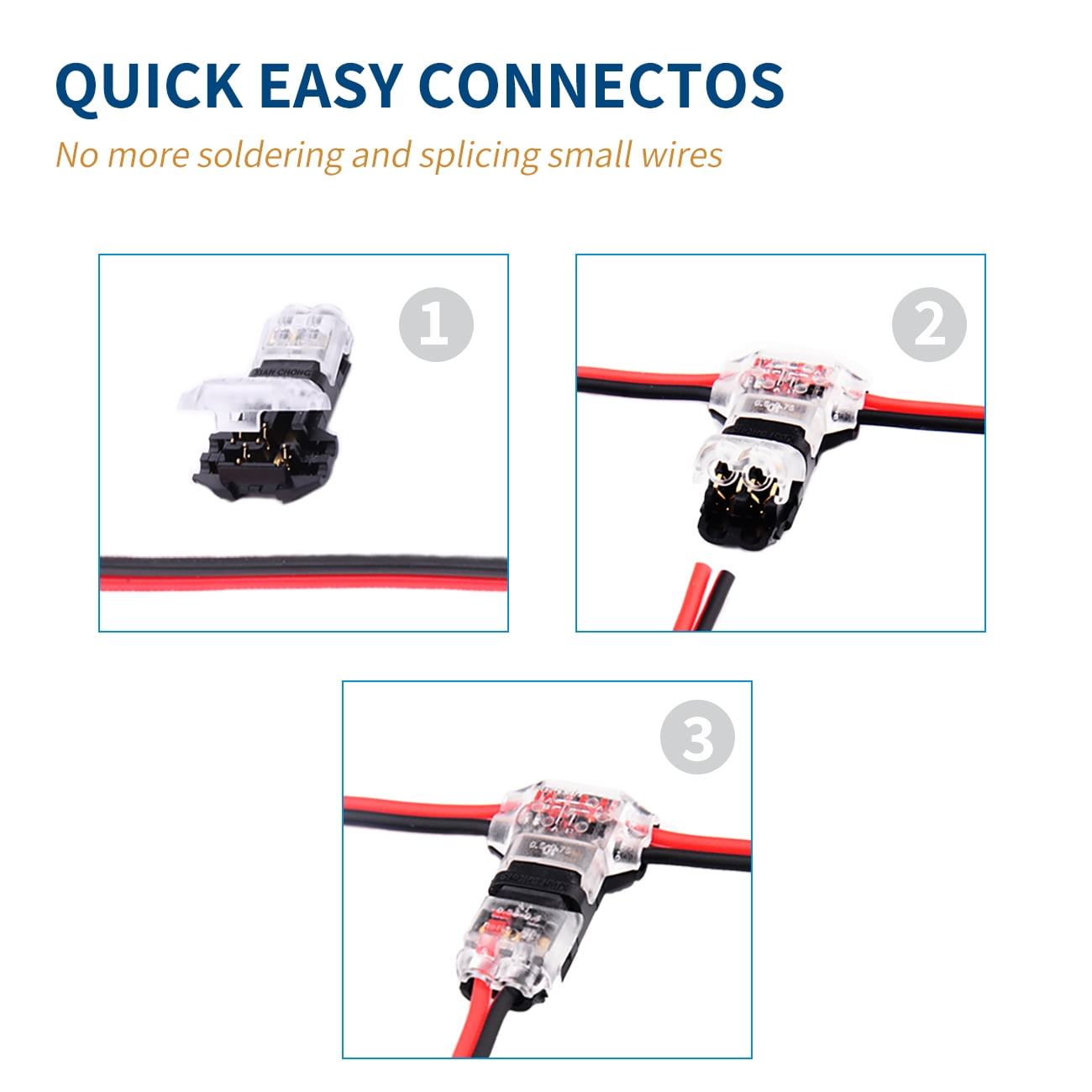 Zreneyfex 24-Pack 2-Pin 3-Way Wire T-Splice Connectors – Self-Stripping, 20-24 AWG, Low Voltage, For Vehicle Audio, Speaker & Strip Lights