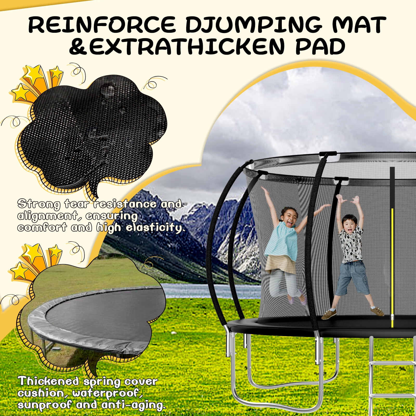 12FT Outdoor Trampoline with Basketball Hoop and Ladder for Kids and Adults，Heavy Duty Recreational Pumpkin Trampoline with Safety Enclosure,Anti-Rust Frame,Backyard Trampoline for Gift