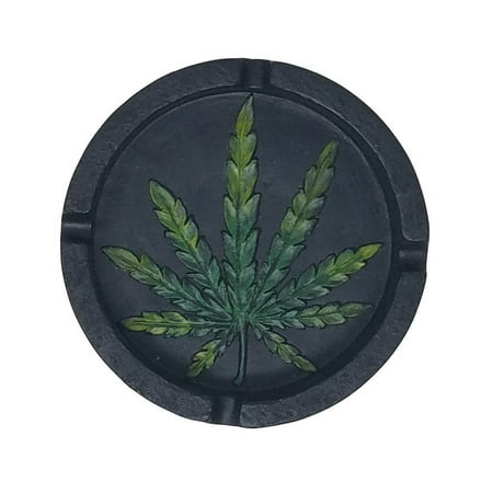 Outdoor Ashtray Cigarette - PolyPlus Black Pot Leaf Shape Cigarette Ashtray for Outdoors and Indoors Use - Modern Home Decor Tabletop Ash tray for Smokers - Nice Gift for Men and Women