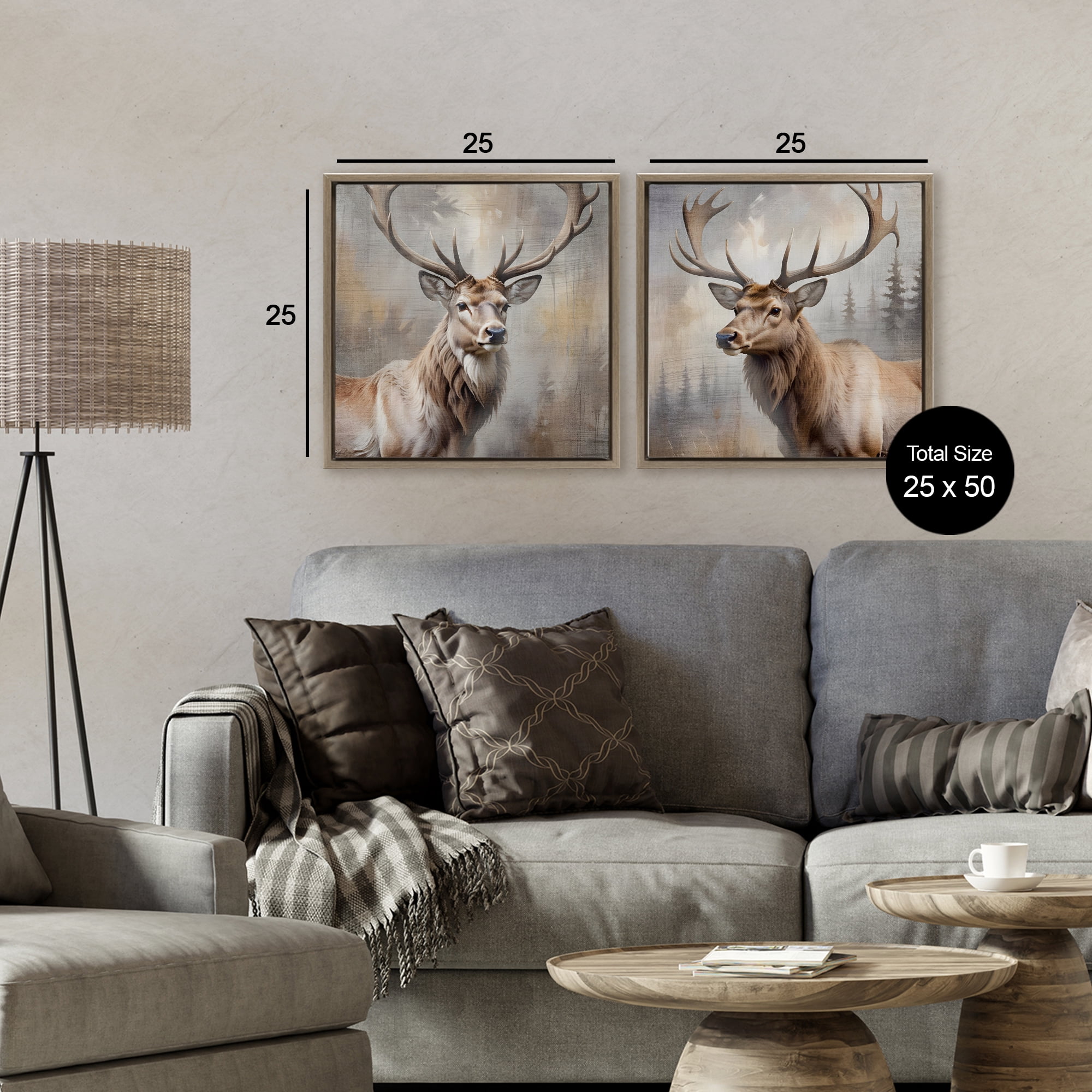Stupell Industries Glancing Forest Stags 2 Piece Brown Framed Floater Canvas Set, design by Susan Arnot