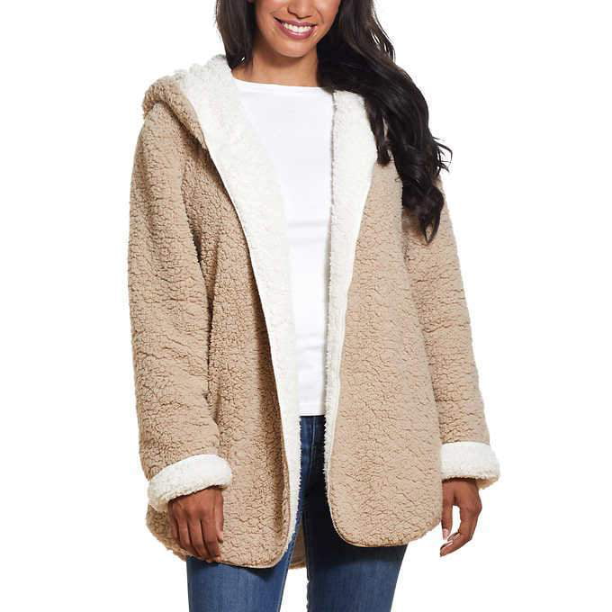 Weatherproof Ladies' Reversible Cozy Sherpa Hooded Jacket, Tan/Cream XL ...