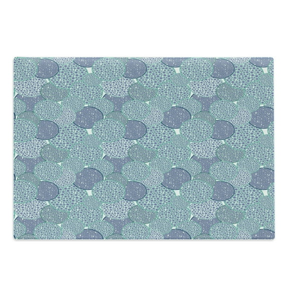 Floral Cutting Board, Pastel Colored Circles Filled with Blue Toned Flowers Abstract Illustration, Decorative Tempered Glass Cutting and Serving Board, Large Size, Turquoise Navy Blue, by Ambesonne