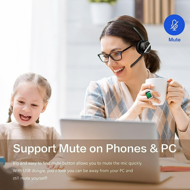 Cuffie Bluetooth TECKNET V5.2 Con Microfono ENC, Stazione Di Ricarica, Dongle USB, Per PC E Call Center