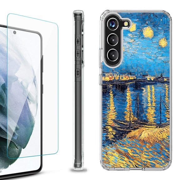 OneToughShield ® for Samsung Galaxy S23  S23 Plus 5G Shockproof Bumper Phone Case, with Tempered Glass Screen Protector - Starry Night Rhone