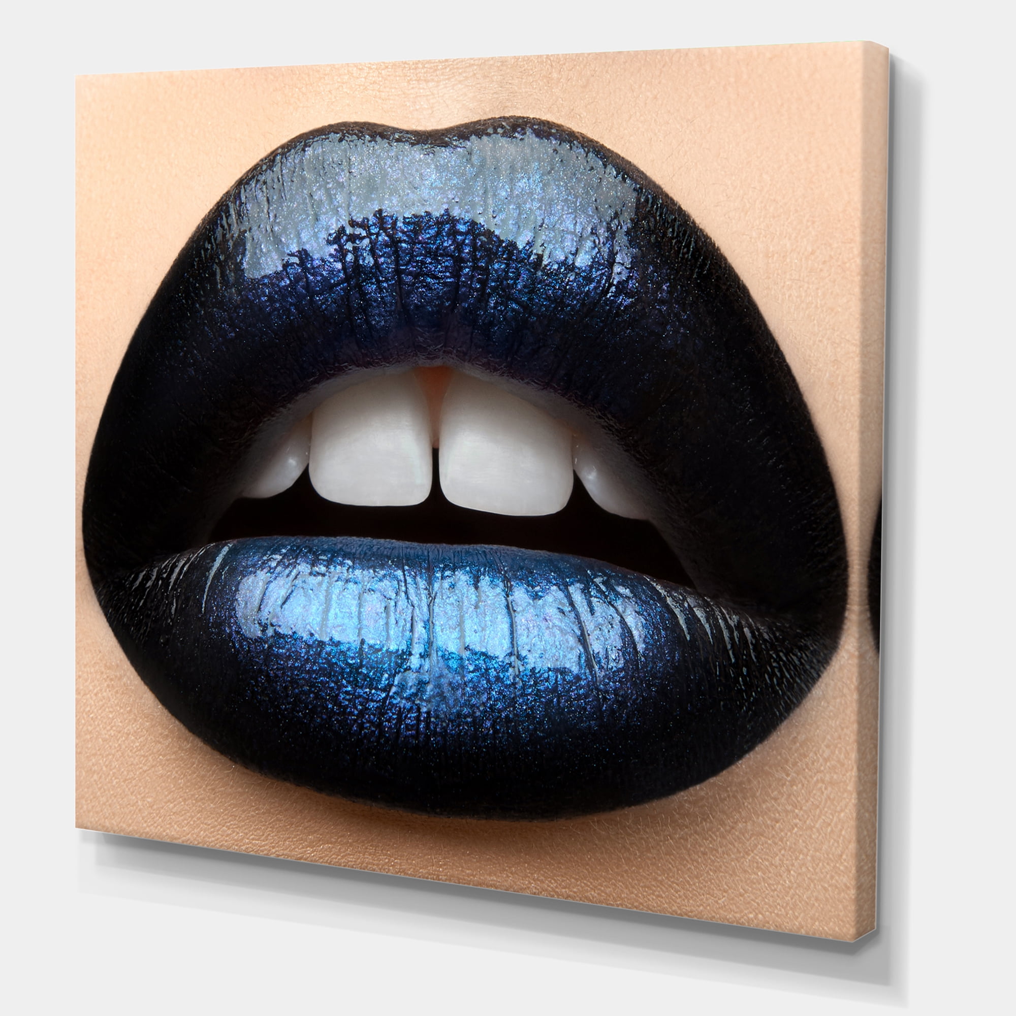 Designart ' Girl Lips With Black and Blue Lipstick ' Modern Canvas Wall Art Print