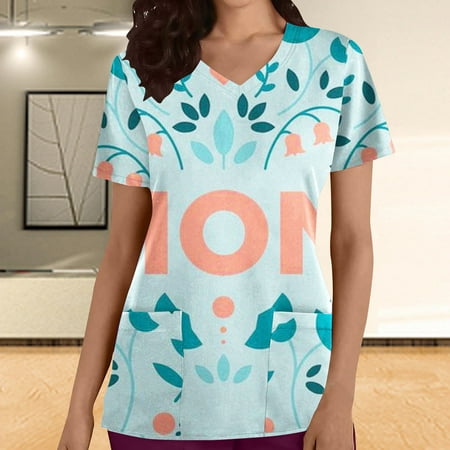 

Kayannuo Print Nursing Uniforms Scrub for Women Clearance Short Sleeves Women Scrubs Tops Fashion Woman Print V-Neck T-Shirt Printing Loose Blouse Tops