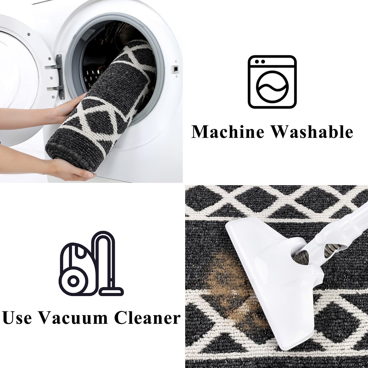 Yamaziot 2'x10' Runner Rug, Washable Kitchen Floor Runners Rugs for Hallway, Non Slip Entryway Mat Low Profile Inside Front Doormat, Laundry Room Rug, Black
