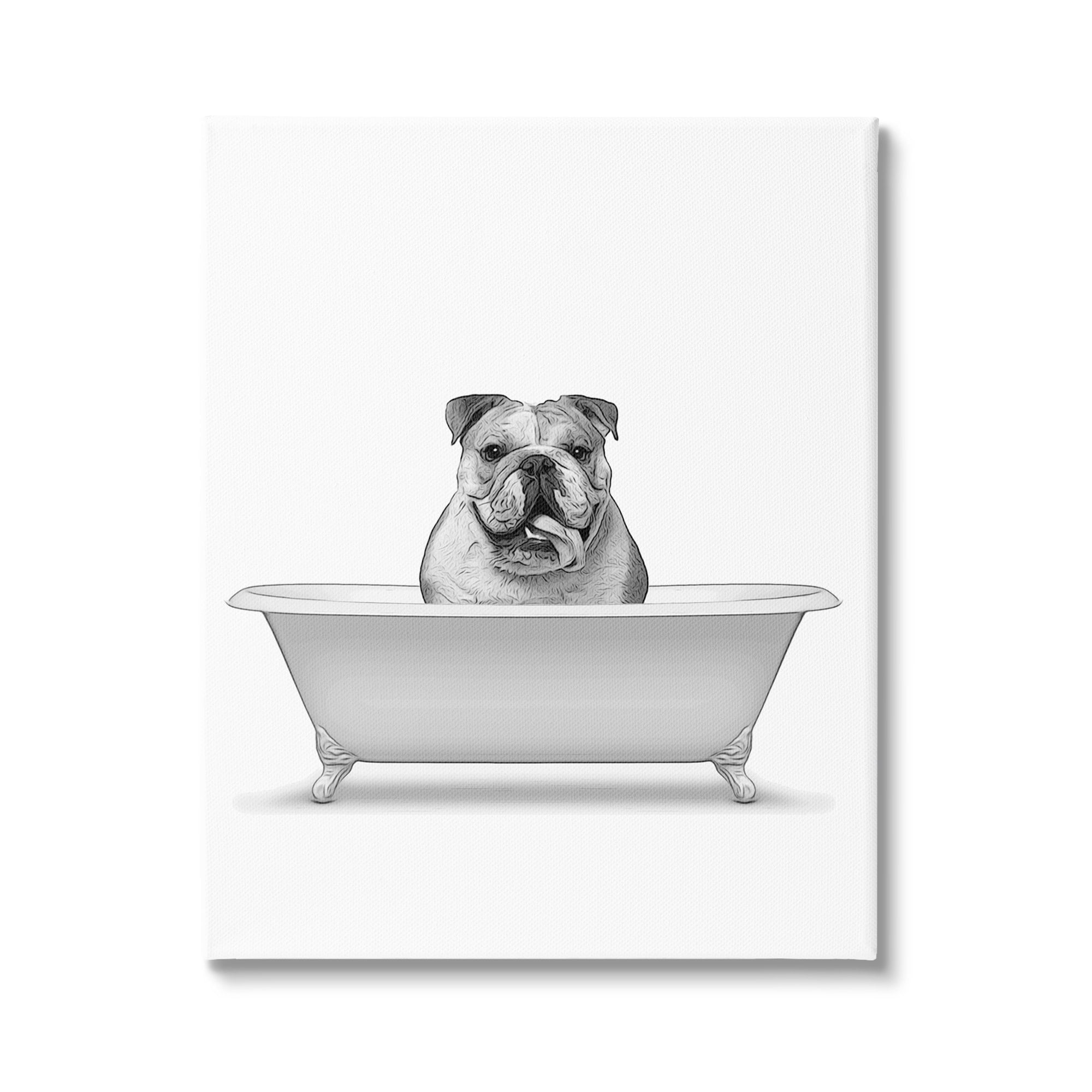 Stupell Industries Bulldog In Tub Bathroom Animal Animals & Insects Painting Gallery Wrapped Canvas Print Wall Art