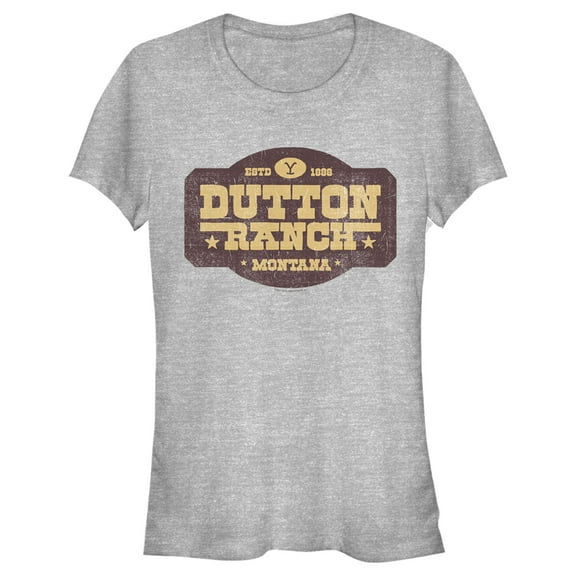 Junior's Yellowstone Distressed Dutton Ranch Montana Est 1886 Logo Graphic T-Shirt