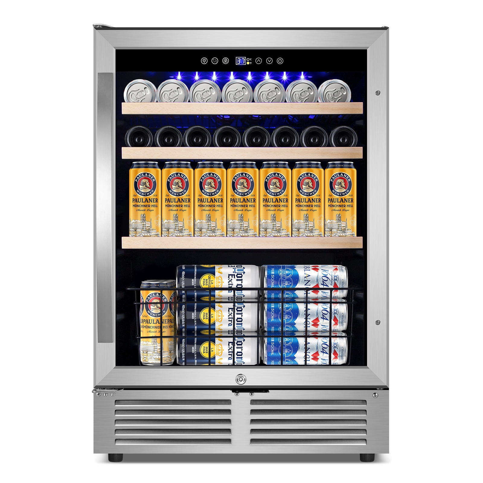 24" Beverage Refrigerator - 180 Can Capacity, Reversible Door, Built-In or Freestanding Beer Fridge, Soda & Drink Cooler