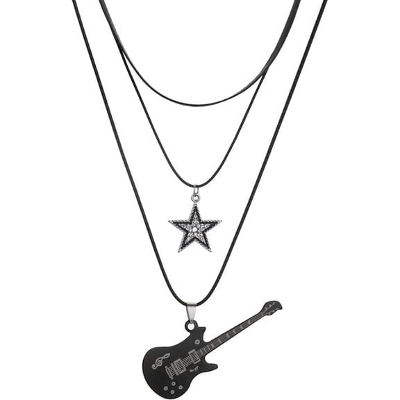 Soleilie Star Retro Necklace Punk Star Choker Rock Guitar Layered Necklace Unisex