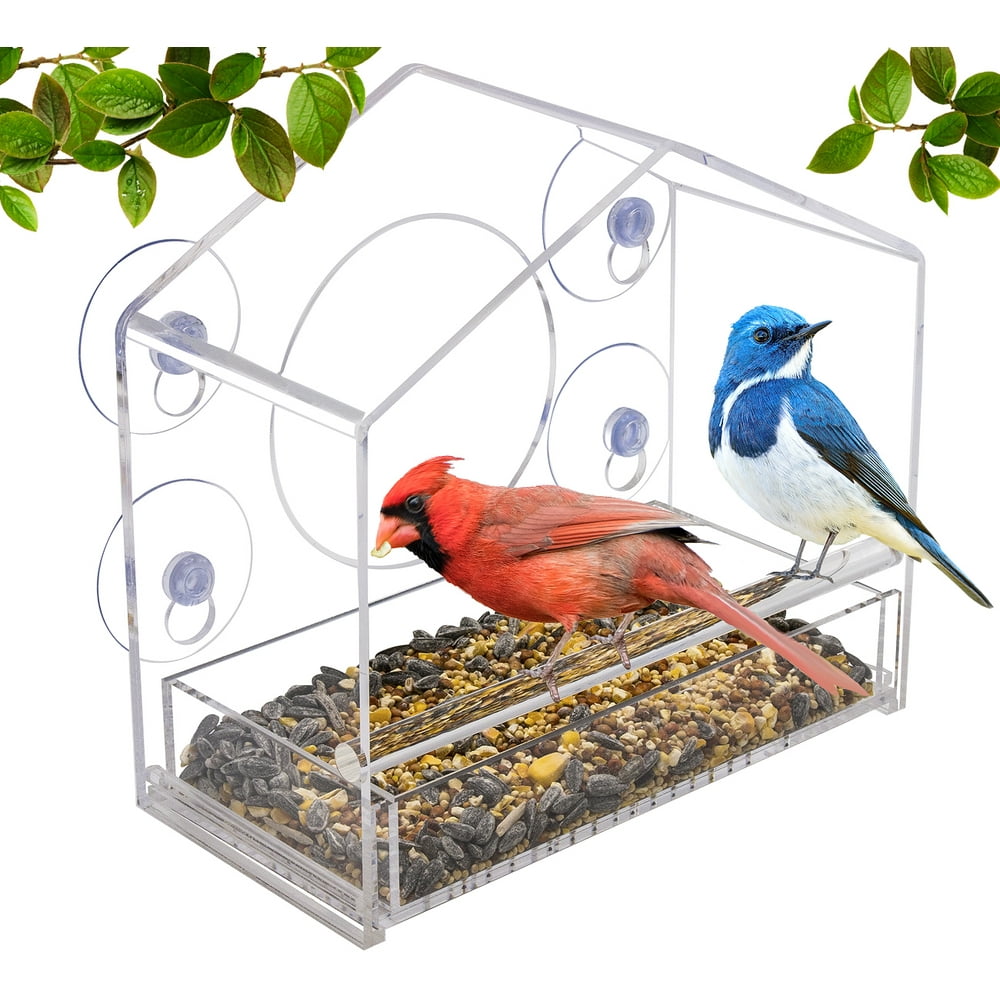 Sorbus Bird Feeder Window Birdhouse Feeders Outside Tray, Drain Holes