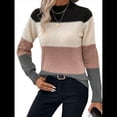 thumbnail image 2 of Suéteres de Bloque de Color para Mujer, Blusas de Larga con Cuello Alto, Suéter de Punto Holgado. Rosa L, 2 of 7