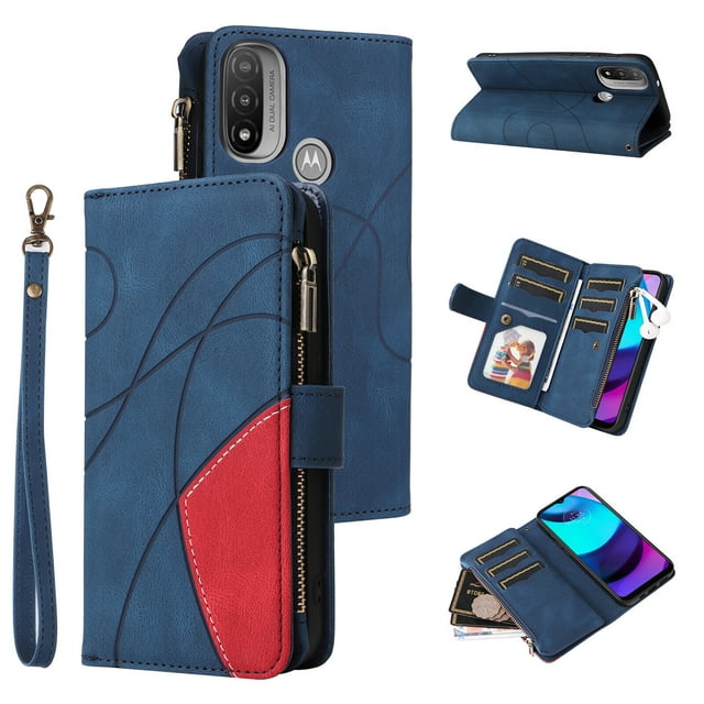 Compatible with Motorola Moto E20/ E30/ E40 Wallet Case with Card Slots PU Leather Zipper Flip Folio Cover