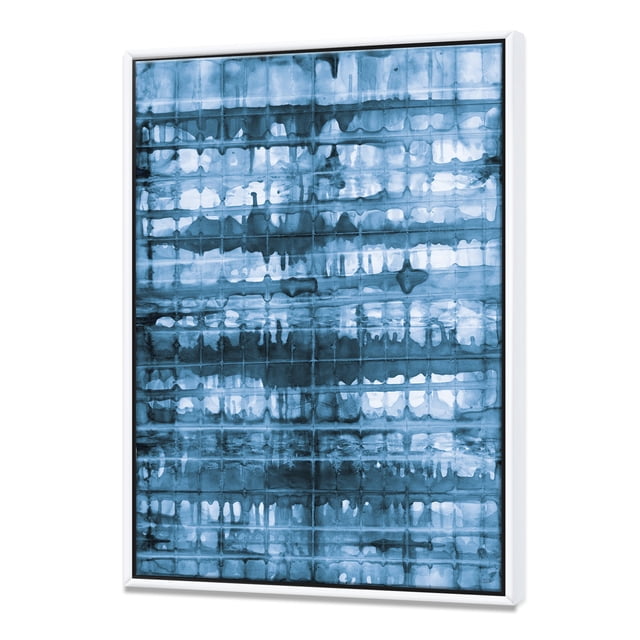 Indigo watercolor geometrical V - Contemporary Framed Canvas