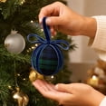 thumbnail image 6 of 12PCS 3.15inch Blue Grid Fabric Wrapping Plastic Christmas Ball Hanging Ornaments, Shatterproof Hanging Xmas Tree Decorations Set for Home Party Holiday Decor, 6 of 7