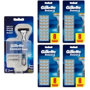 Gillette Sensor 3 Refill Razor Blade Catridges, 8 count + Gillette Sensor Excel Razor (Pack of 4)