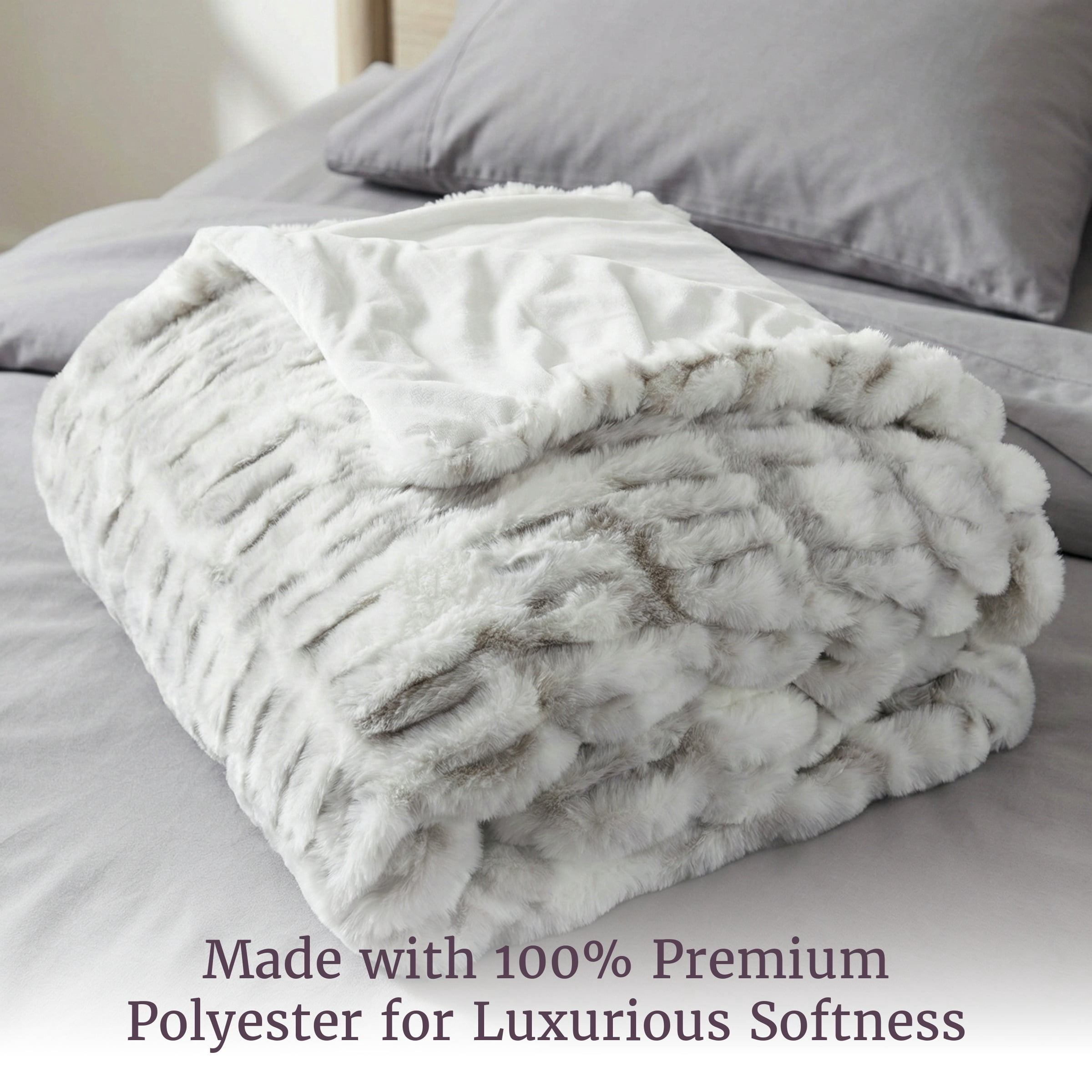 Lavish Home 60x80 Ruched Jacquard Faux Fur Blanket for Sofas and Beds, Gray