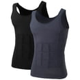 thumbnail image 1 of TOPTIE Men's Slimming Body Shaper Compression Shirt, Shapewear Sculpting Vest Muscle Tank-2 Pack Black/Gray-L, 1 of 6