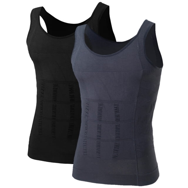 TOPTIE Men's Slimming Body Shaper Compression Shirt, Shapewear Sculpting Vest Muscle Tank-2 Pack Black/Gray-L