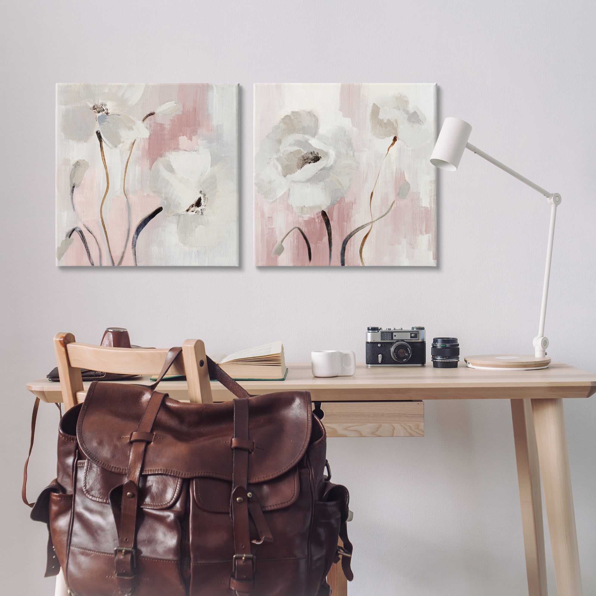 Stupell Industries Abstract White Poppies Plants & Flowers Painting Wrapped Canvas Art Print Wall Art, 24 x 24, Set of 2