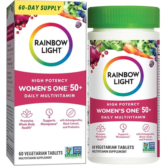Multivitamin for Women 50 , Vitamin C, D & Zinc, Probiotics | 60 Vegetarian Tablets | by Rainbow Light