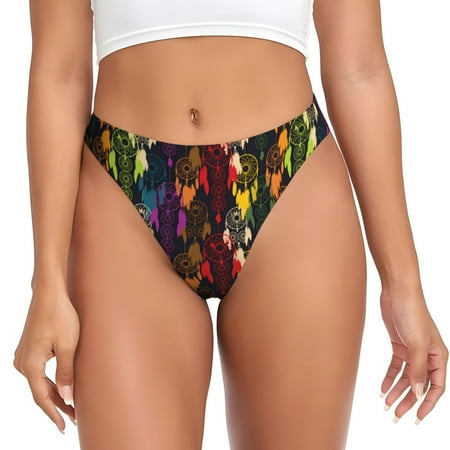 Qokaie Colorful Dreamcatcher Printed Women s Cotton Thong Underwear  Sexy Breathable Panties G-string-X-Large