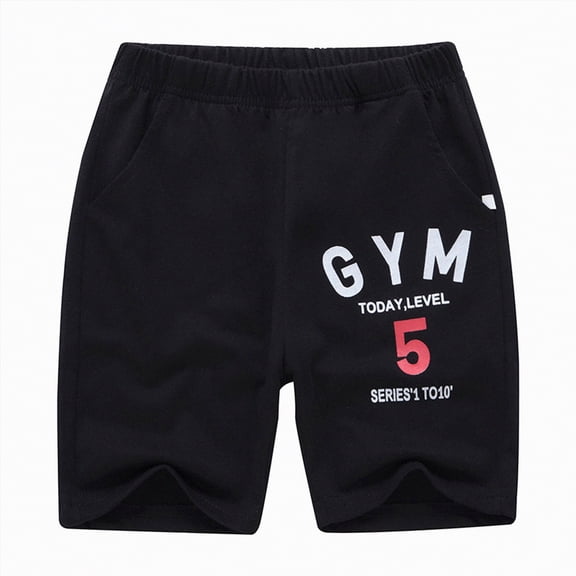 Gubotare Boys' Athletic Shorts 5-12 Years | Slim Fit Letter Print Sports Shorts for Kids, School, Gym & Casual Wear | Active Stretch Running Shorts 5t 6t (Black,5-6 Years)