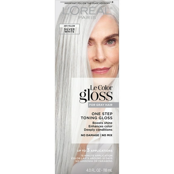 L'Oreal Paris Le Color Gloss In-Shower Toning Gloss Hair Color, Silver White, 1 Kit