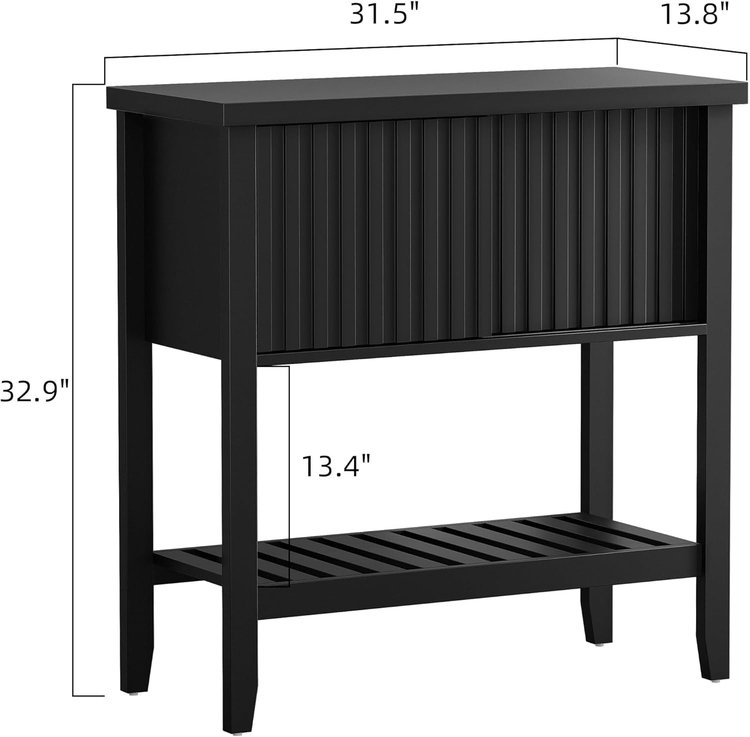 FROMJBEST 31.5" Black Entryway Console Table with Sliding Drawer Doors and Storage Shelf for Hallway, Living Room, or Office