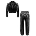thumbnail image 2 of Haitryli Kids Girls Boys Shiny Hip Hop Jazz Street Dance Outfit Long Sleeve Zipper Bomber Jacket with Pants Set Black 8, 2 of 5