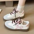 thumbnail image 3 of CHICVOMEY Women's White Faux Leather Low-Top Tennis Sneakers with Double Laces & Bow - Casual Fashion Shoes, 3 of 7