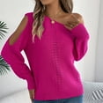 thumbnail image 5 of EchfiProm Lightweight Women Off Shoulder Sweaters Pink V Neck Pullover Knit Long Sleeve Solid Work Sweater Top, 5 of 8