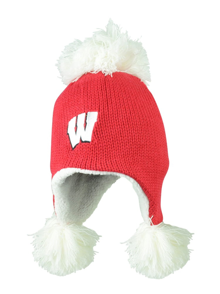 NCAA Wisconsin Badgers Blankie Knit Pom Peruvian Ear Flap Beanie Hat ...