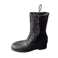 thumbnail image 3 of 1:6 Zapatos de figura masculina Botas de cuero de PU Punta redonda Simulación de cordones laterales Botas de pantorrilla para figuras de acción de 12, 3 of 9