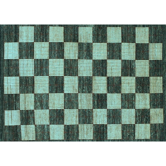 Ahgly Company Indoor Rectangle Checkered Light Blue Modern Area Rugs, 5' x 7'