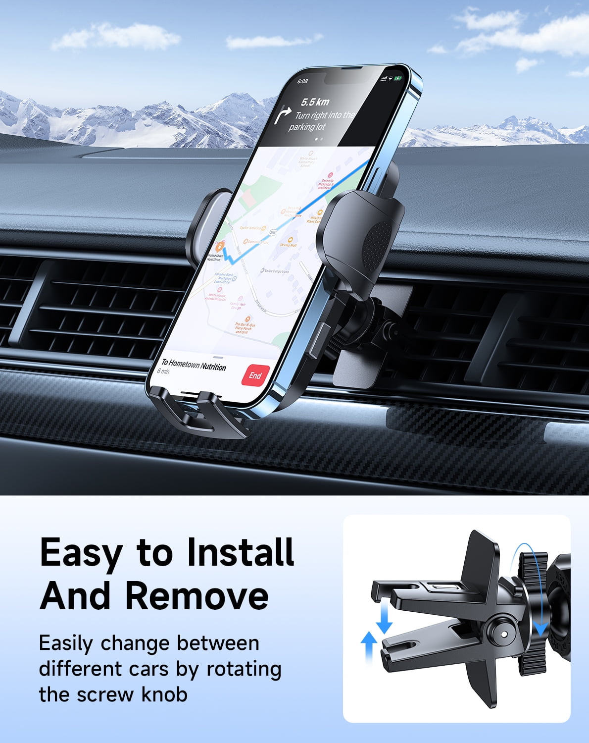 [2023 OVER-THE-TOP StabiIlity] Humixx Phone Mount for Car Vent Clip  Universal Grey Car Phone Holder Mount Hands-Free Cell Phone Holder for Car  Air