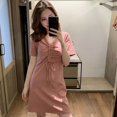 thumbnail image 4 of Women‘s Summer V-Neck Short Sleeve Solid Ruched Dress Ladies Casual Dresses, 4 of 4