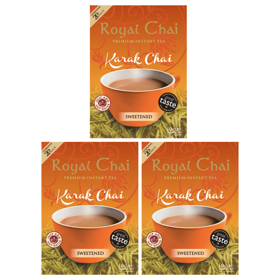 Royal Chai | Karak Chai Sweetened | 3 Pack (30 Sachets) | Premium Instant Tea