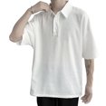 thumbnail image 1 of Blusa de manga corta con cuello hacia abajo para hombre, camisa con botones de color liso, informal, elegante, de verano, para fiesta, color blanco, XL, 1 of 8