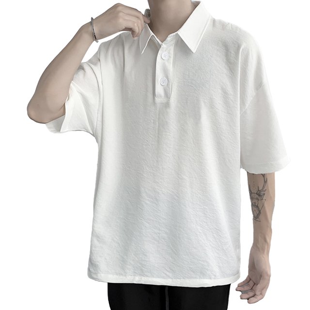 Blusa de manga corta con cuello hacia abajo para hombre, camisa con botones de color liso, informal, elegante, de verano, para fiesta, color blanco, XL