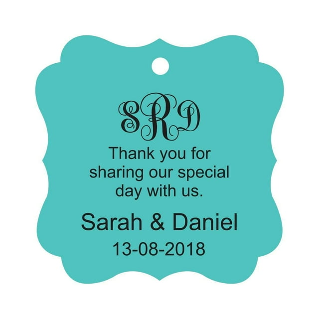 Darling Souvenir Thank You For Sharing Our Special Day Custom Monogram Initials Hang Tags Personalized Wedding Favor Gift Tags-Turquoise-100 Tags