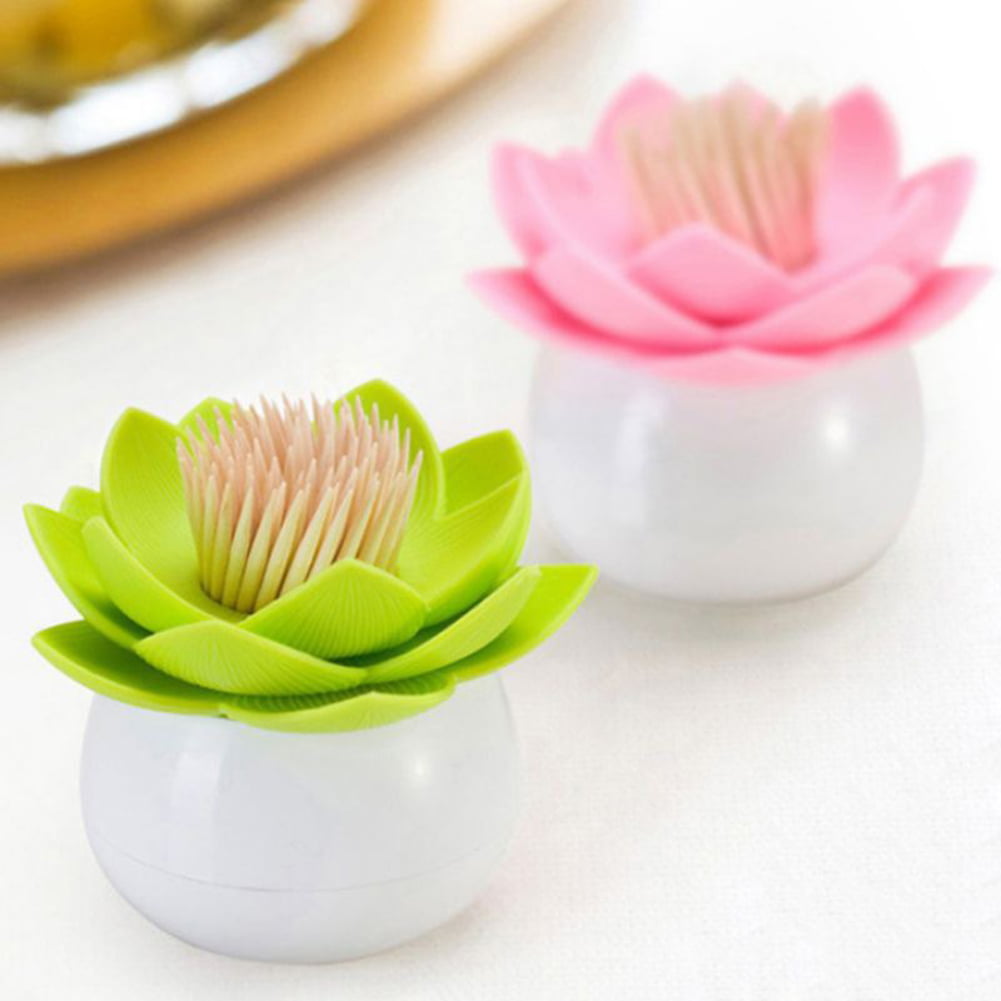 1pcs Green Beautiful Lotus with Cover Dust Cover Cotton Tube Home Personality Creative Toothpick Holder 