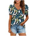 thumbnail image 2 of Oalirro Women's Tops, Tees & Blouses Women Tops and Blouses Women Casual Short Sleeve Printing Pleated V-Neck Loose T-Shirt Blouse Tops Green, 2 of 6